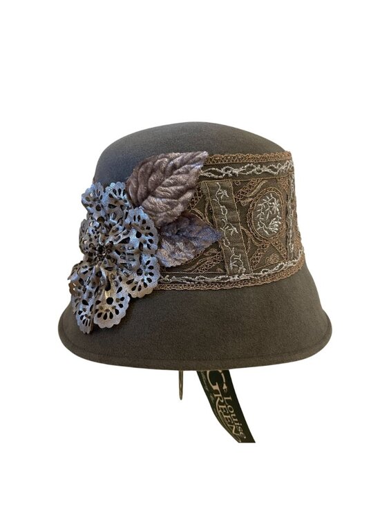 Louise Green Womens Wool Cloche Hat With Metallic Floral Lace Detail Deadstock main image 10